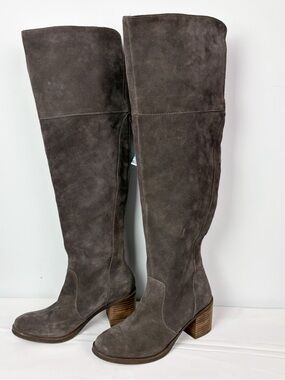 Lucky Brand Rayla Over The Knee Riding Boots Suede Leather Size 8 Dark Grey